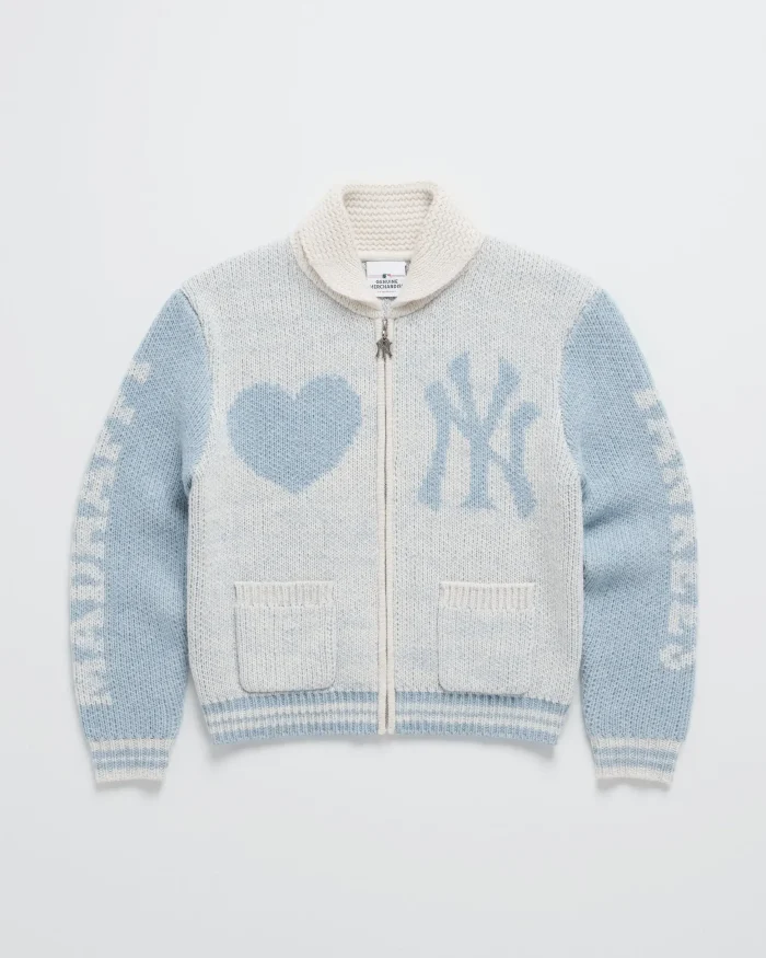 Navy Madhappy Yankees Full Zip Shawl Sweater